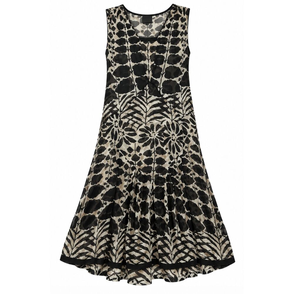 Anna Sui Black Cream Sheer Botanical Print Dress